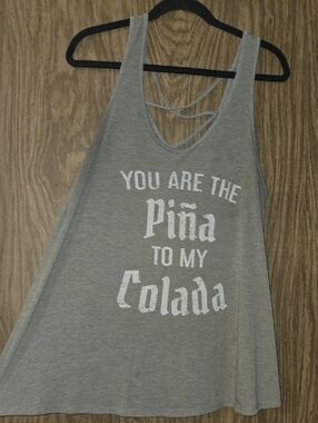 Zoe + Liv Gray Tank Top with White Graphic